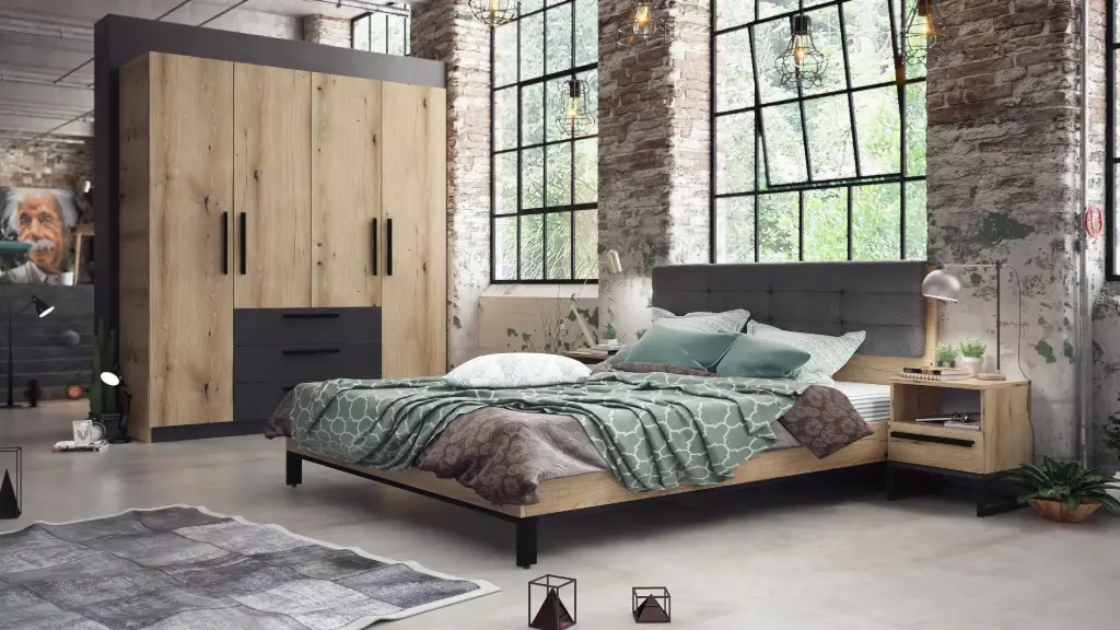 [1515] Спален комплект Maximo (дъб бренди кастело + меко черно U899 ST9 EGGER)