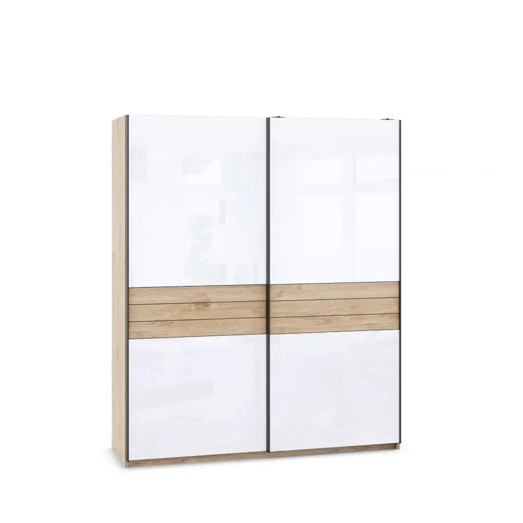 [004791] Гардероб SLine 03 (gold harbor oak + white gloss MDF, 140, V01)