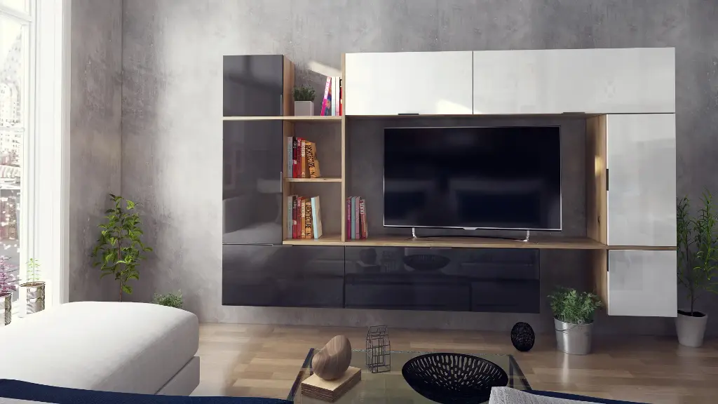 [002045] Секция Helen (крайбрежен дъб + МДФ бял гланц + МДФ антрацит гланц)