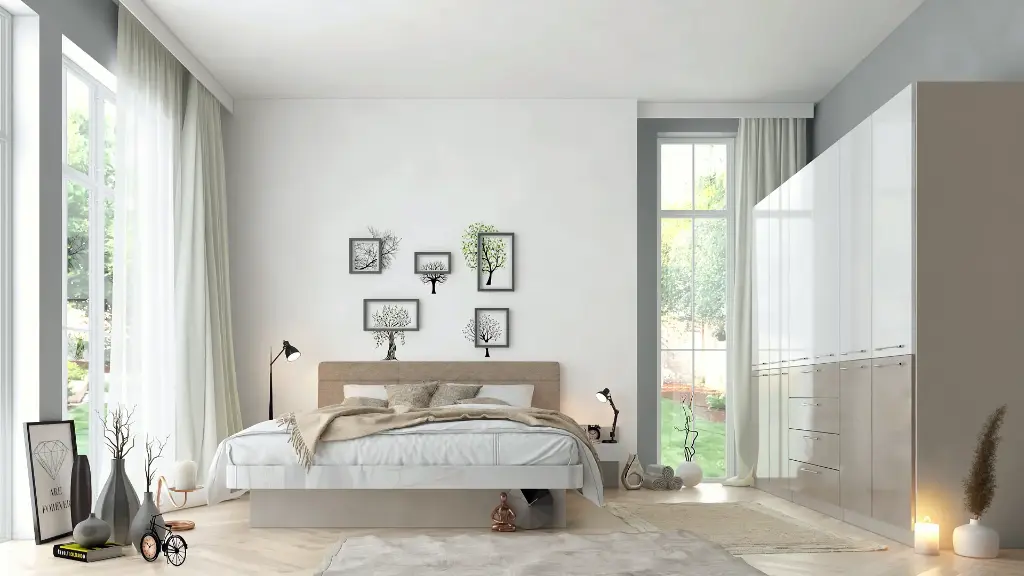 [1340] Спален комплект Ava 160 (white + cashmere + white gloss MDF + cashmere gloss MDF)