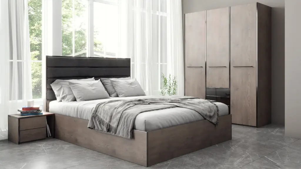 [009073] Спален комплект Tenerife (canollo cremona oak + black gloss MDF)