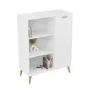 Скрин FONDI, скандинавски шкаф с рафт, дървена дръжка и крака - бял