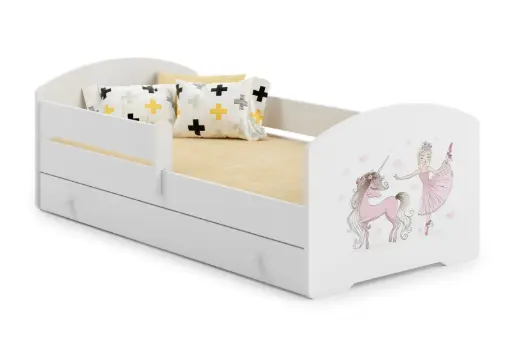 Детско легло Luk с парапет и чекмедже с различни мотиви (140 х 70 см, unicorn and girl)