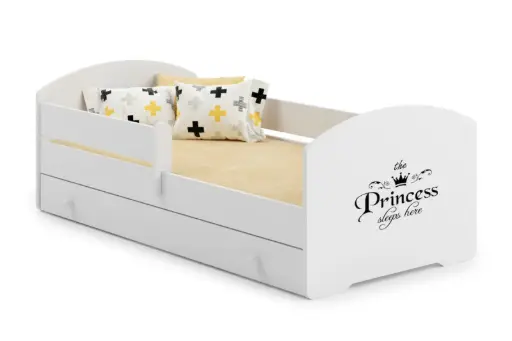 Детско легло Luk с парапет и чекмедже с различни мотиви (160 х 80 см, princess)