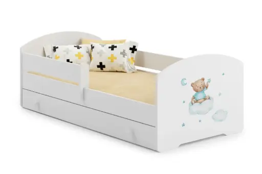 Детско легло Luk с парапет и чекмедже с различни мотиви (160 х 80 см, blue bear)