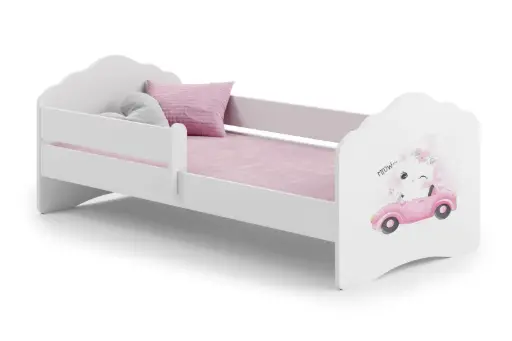 Детско легло FALA с парапет с различни мотиви (140 х 70 см, cat with car)
